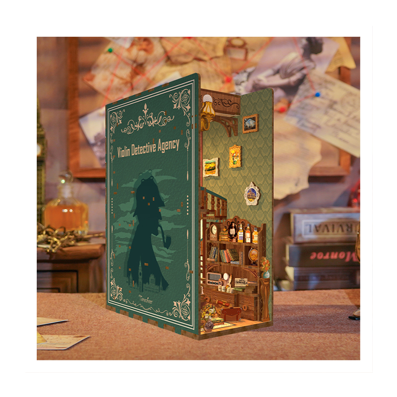 Violin Detective Agency DIY Book nook Bookshelf Insert book nook with led  light DIY booknook kit dollhouse – Lientranllc